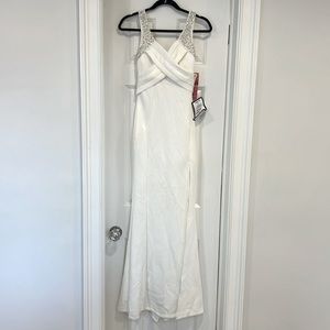 Emerald Sundae Ivory Beaded shoulder dress